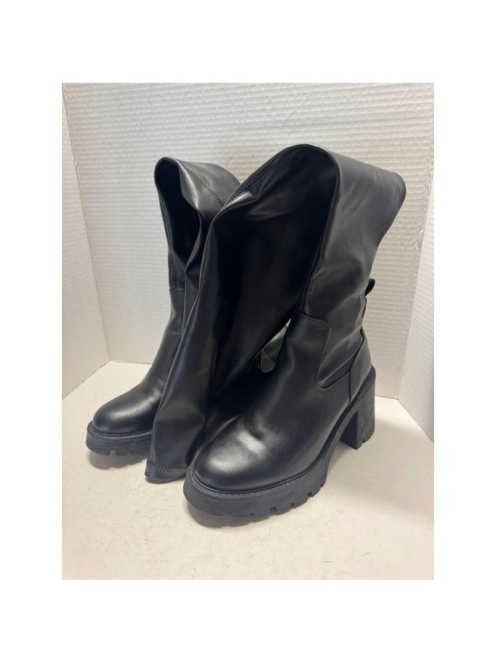 Zara Black Faux Leather Over The Knee Platform Lug Sole Boots 3024/011/040 37